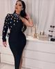 European & American High-End Sexy One-Shoulder Studded Bandage Dress - Long-Sleeved, Slim-Fitting, Luxurious.