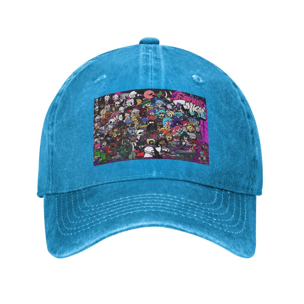 FNF Bad Time Trio Friday Night Funkin Game Washed Denim Cap Casual Baseball Caps Adjustable Hat Summer Unisex Baseball Hats