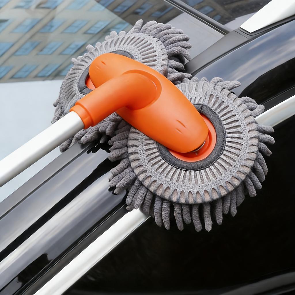 Rotating Car Wash Mop | Extendable Dual-Head Chenille Cleaning Tool with Soft Scratching Brushes for Auto Detailing & Waterless Car Cleaning