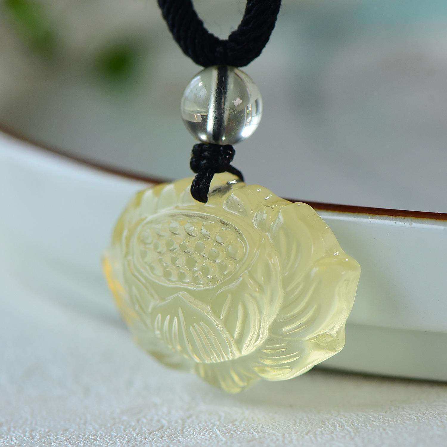 Natural yellow crystal lotus pendant, natural jade carving pendant accessory, unisex lotus necklace Natural yellow citrine pe