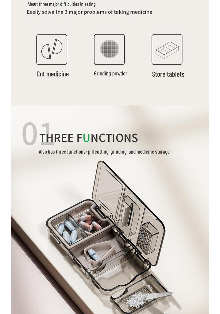 Portable Pill Organizer with Tablet Cutter and Grinder