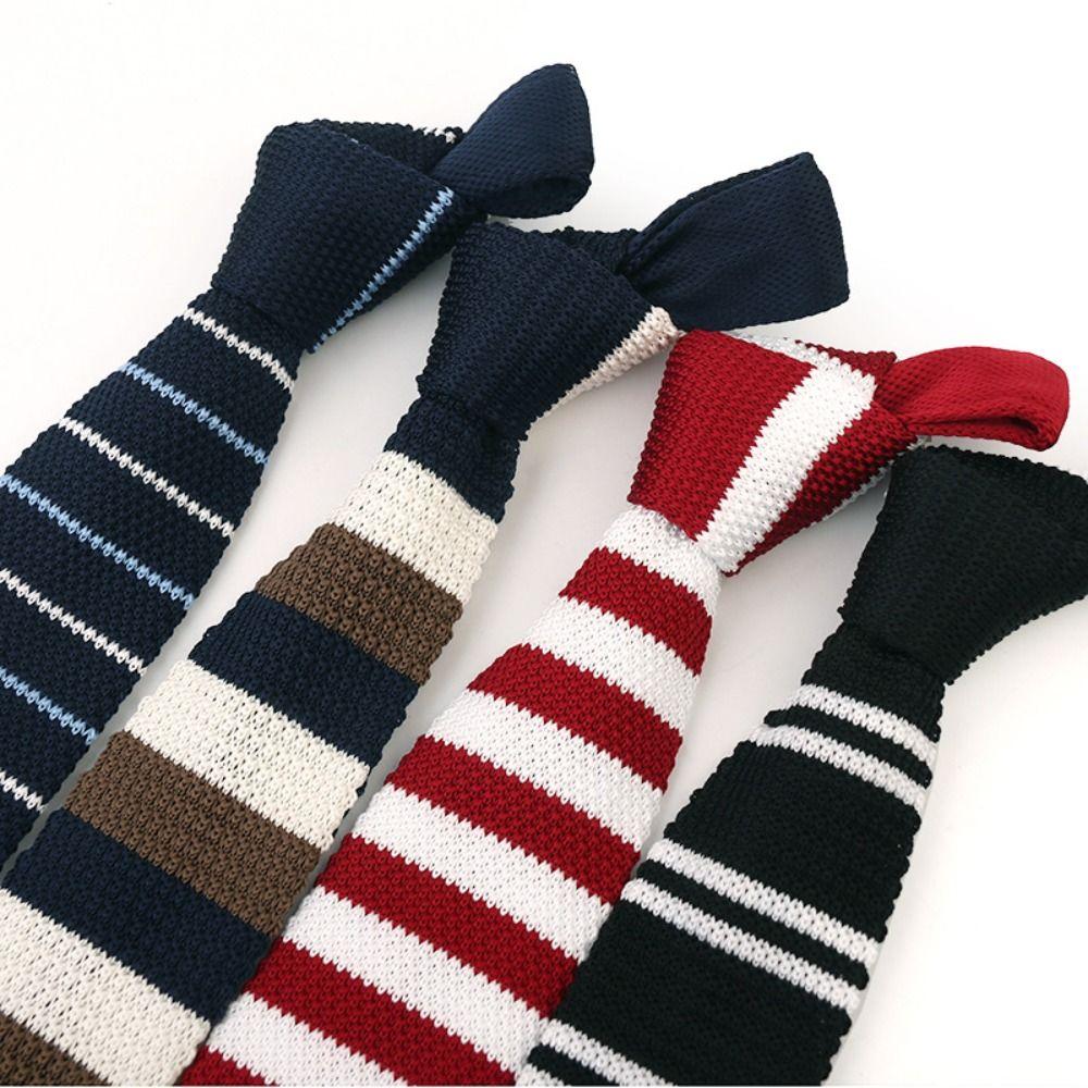 

Thicken Knitting Shirt Necktie Fur Men Cravat Simple Striped Knitted Tie Suit Accessories Style C