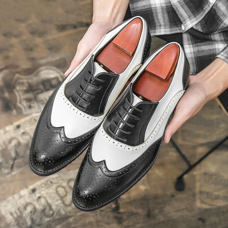 Fashion New Britain Black White Patchwork Oxford Leather Shoes Men Dress Wedding Prom Homecoming Party Footwear Sapatos Tenis Masculino