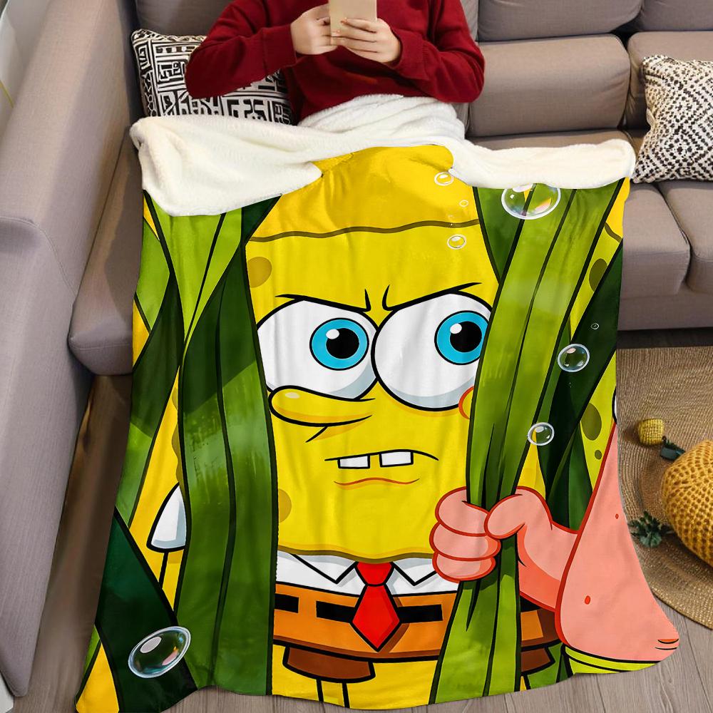 S-SpongeBobS-s Flannel Blanket Warm Soft Halloween Christmas Couch Warm Cozy Decorative Decor Gift for All Season