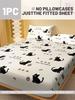 Cartoon 1 Cute Animal Cat Printed Matte Fitted Sheet, Bedroom Printed Bed Cover, Bedding Excluding Pillowcases