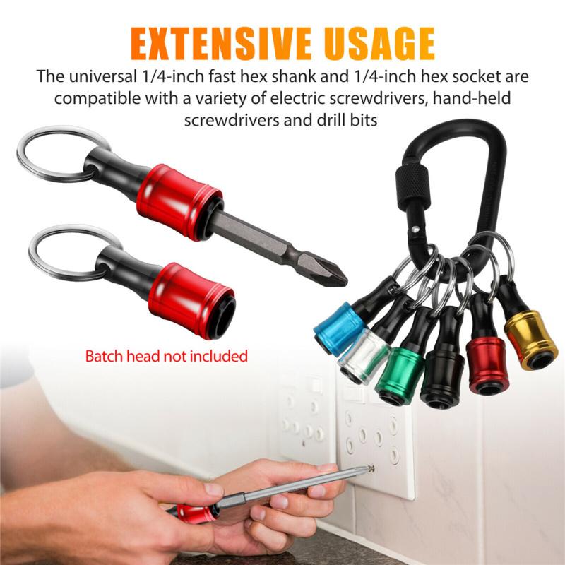 6 Pcs Metal 1/4" Hex Shank Quick Release Keychain  Screwdriver  Drill  Bit  Holder  Set Cup-shaped