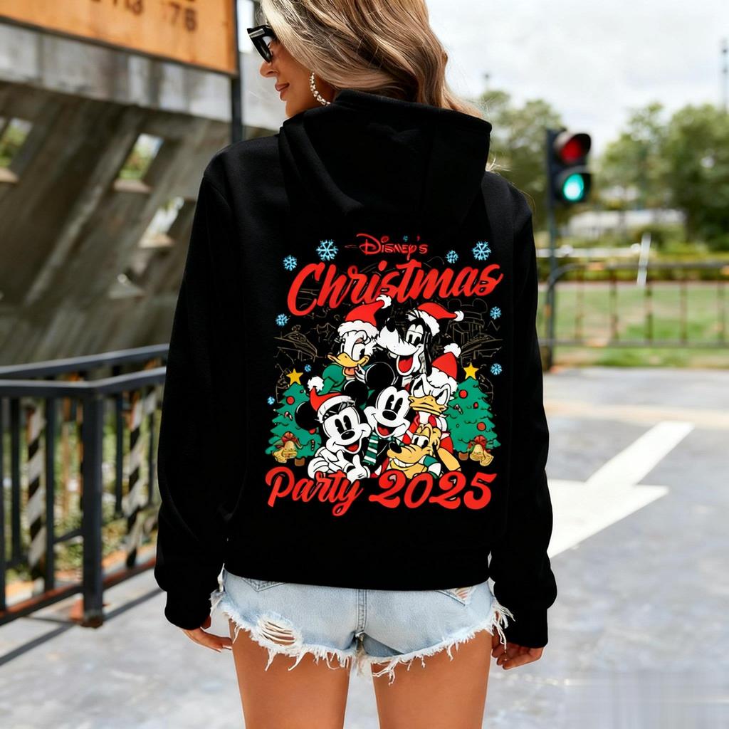 Disney Χριστουγεννιάτικο Πάρτι Print Φούτερ με Κουκούλα Γυναικείο Ανδρικό Mickey Κινούμενα Σχέδια Γραφικό Πουλόβερ Φούτερ Casual Streetwear Μπουφάν Χειμερινή Μόδα