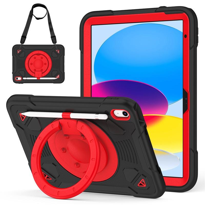 IPad 11th Gen 10.2 Inch Silicone PC Case With Wrist Strap Rotating Stand Pen Slot Full Protection Cover