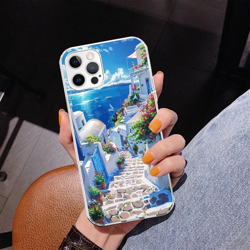 Greece In Summer Santorini Phone Case For iPhone 13 12 Mini 11 Pro Max XS XR X SE 7 8 Plus 5S 5 6S 6 Gift Print Cover Fundas