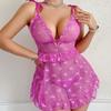 European & American Sexy Mesh Heart Print Lingerie - Women's See-through Camisole and Nightgown Set