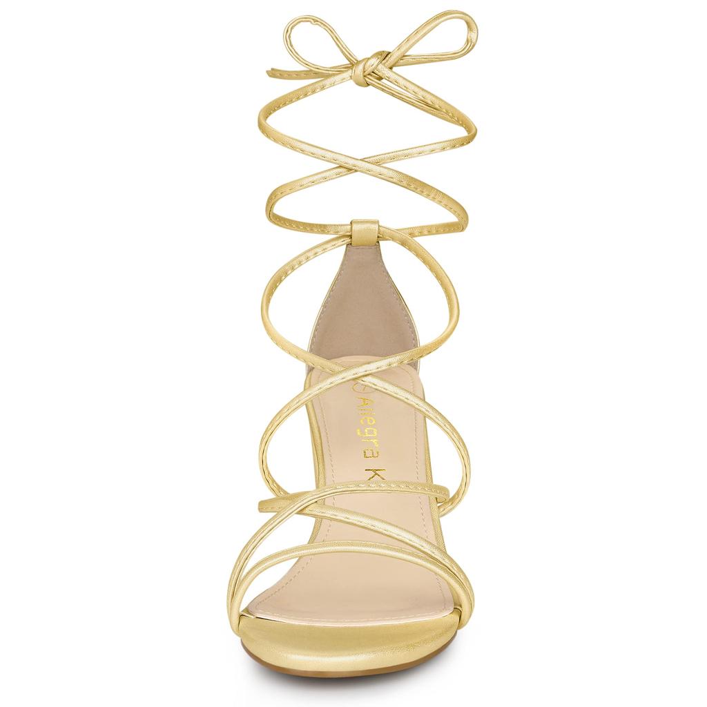 Allegra K Women's Lace-Up Sandals with Straps and Chunky Heels, Gold, Size 25.0cm