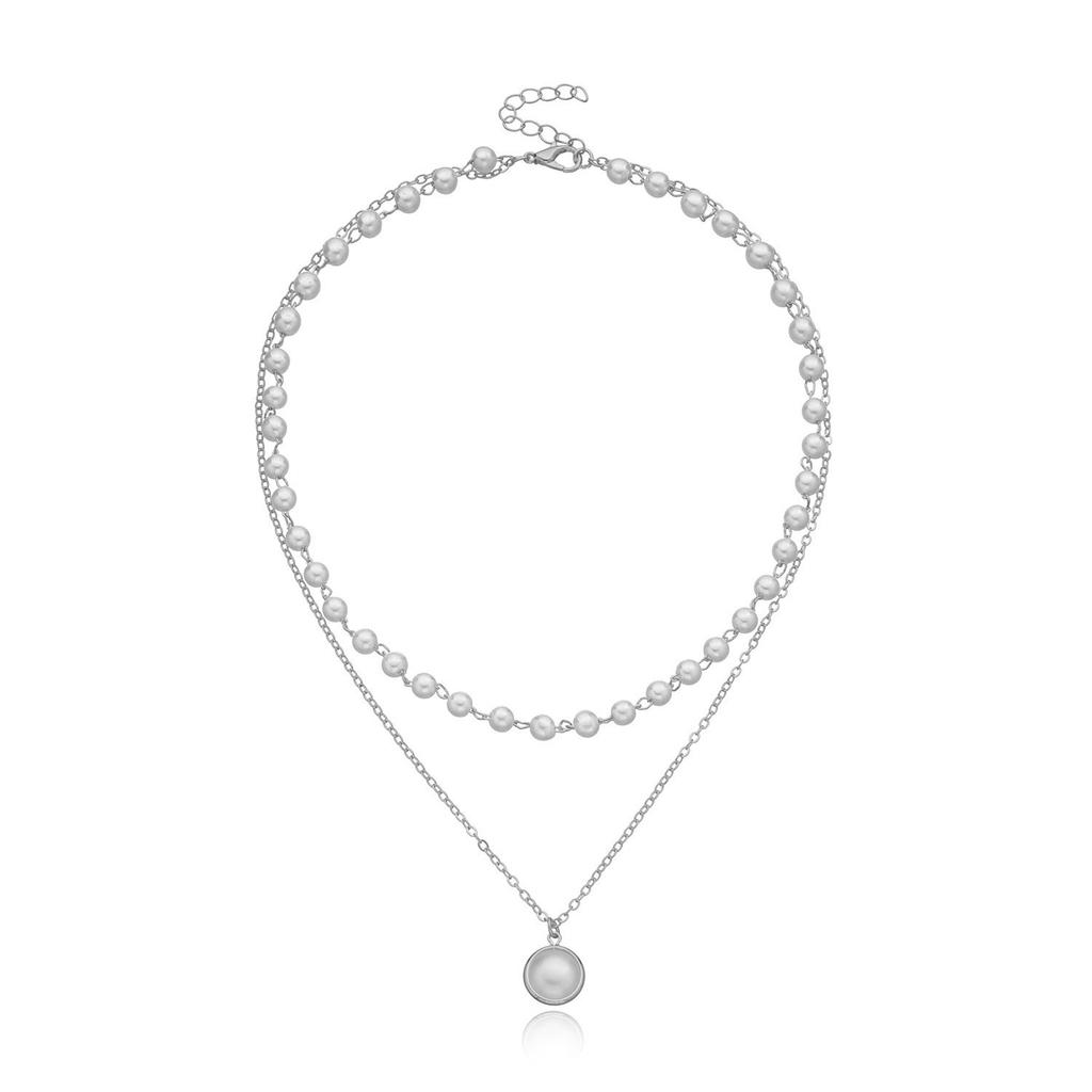 Europe, America, fashion edge lock pearl pendant multi-layer necklace women, temperament popular personality new item jewelry