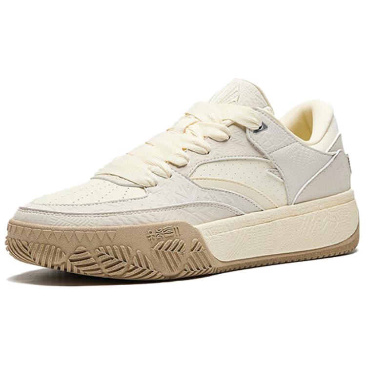 Anta Hela Textile, Synthetic Leather Low top Skateboard Shoes Men's Light Beige White/Chalk/Mud Gray 112541801-1