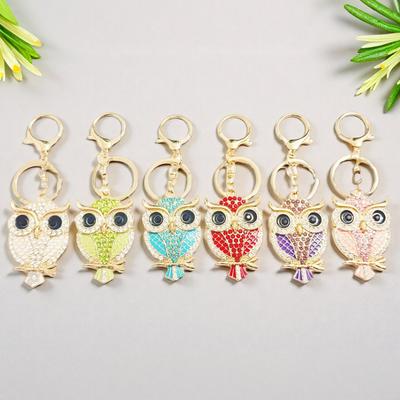 Creative Owl Cartoon Rhinestone Keychain - Cute Metal Bag Pendant 