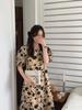 Korean Style Puff Sleeve Floral Midi Dress for Women