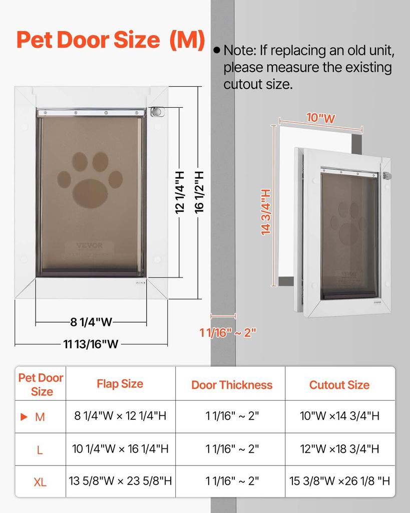Pet Door, Medium, with Double Magnetic Flaps and Metal Frame, Strong and Weatherproof Dog Door for Interior and Exterior Doors, Easy to Install, Easy