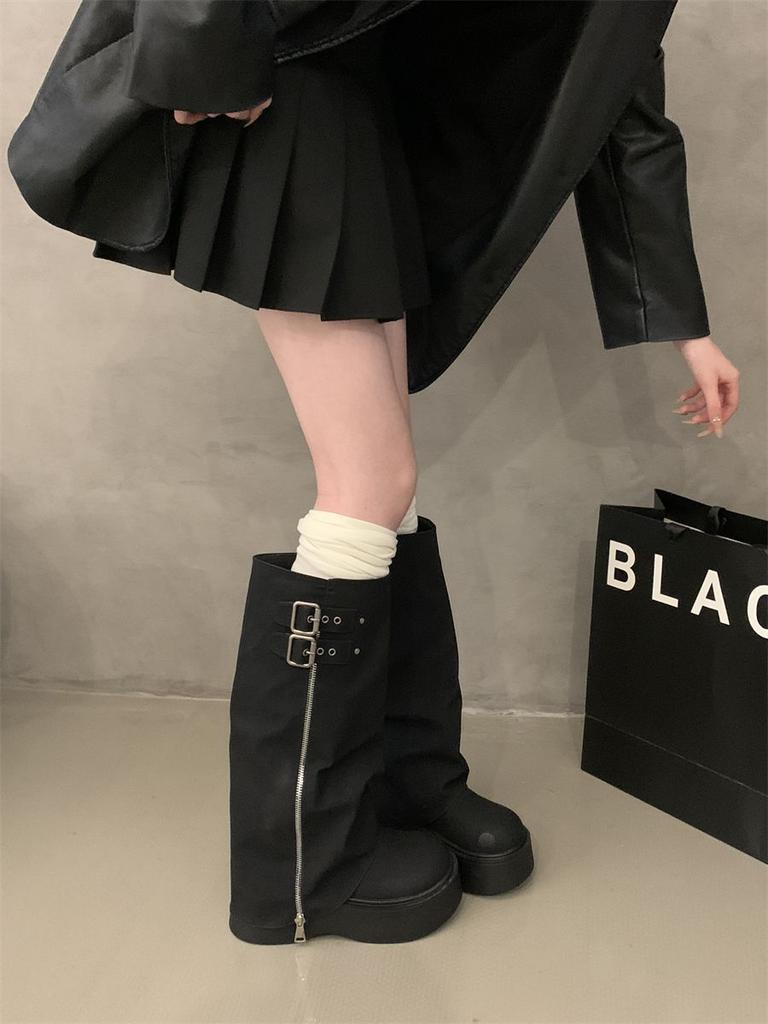 Temperament versatile thick-soled heightening boots 2025 autumn new pants boots Spice girl American big head boots women