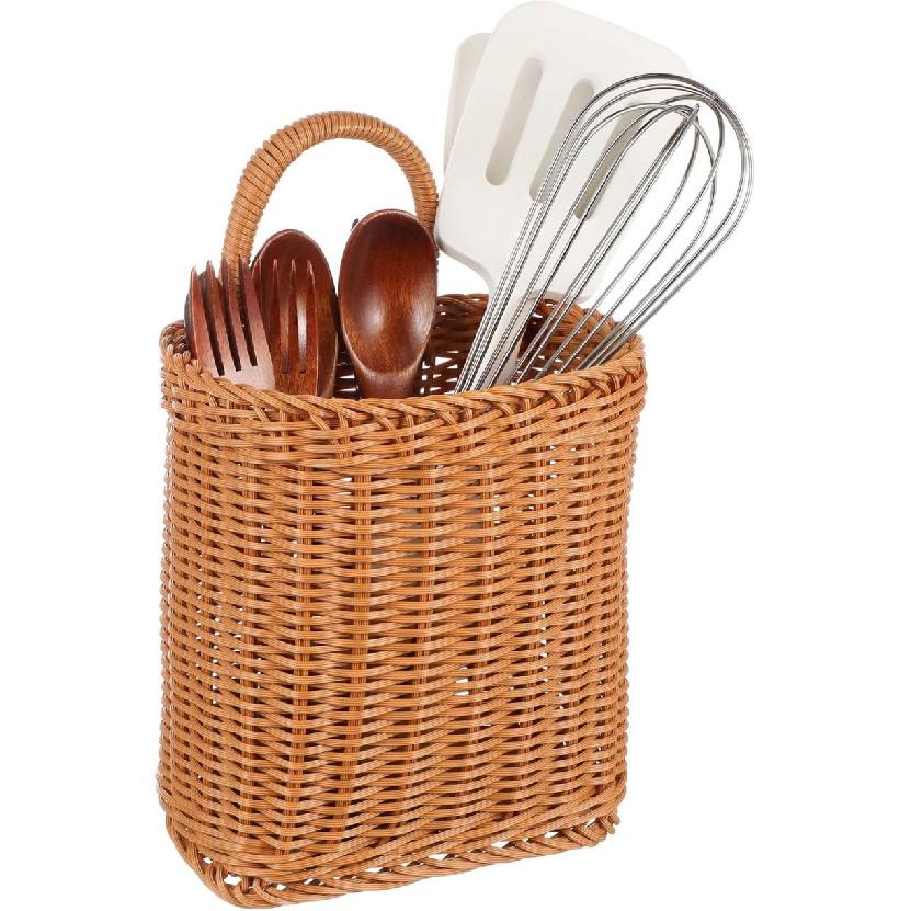 Cabilock Wall Hanging Basket, Wicker Woven Fruit Storage Baskets, Handmade Wall Kitchenware Container Boho Decor for Kitchen, Garden, Farmhouse,