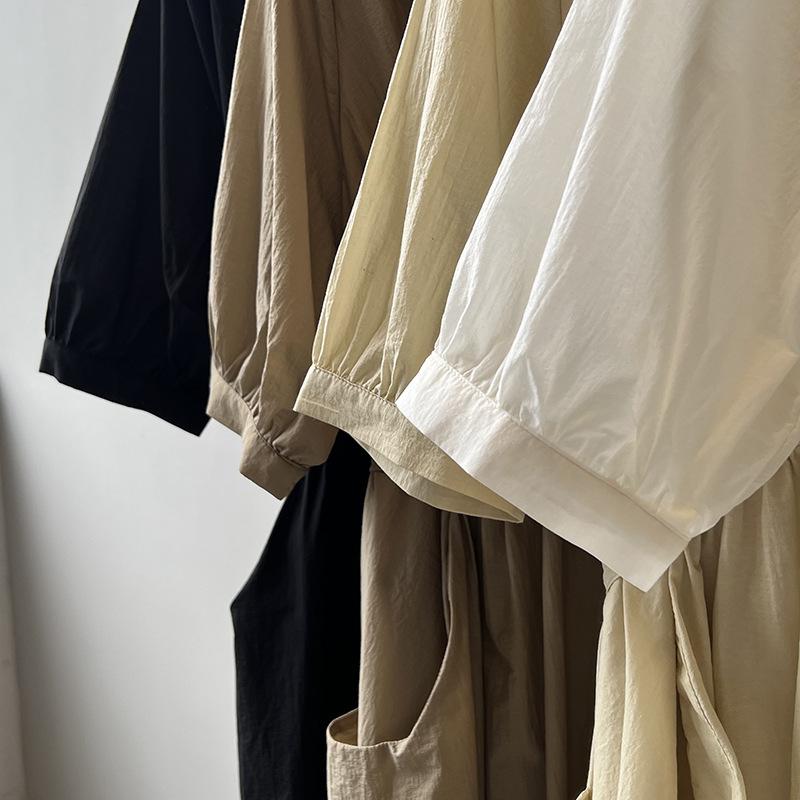 Vintage V-neck Pleated Dress Summer Women's Temperament Tie Waist Mid-length Dress