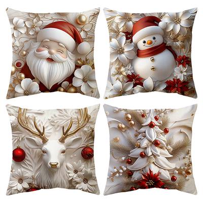 Christmas Atmosphere Pillow Case Christmas Tree Elk Santa Claus Christmas Pillow Case Sofa Cushion Soft