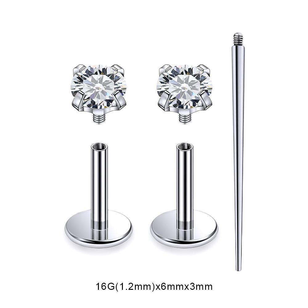 3 PCS ASTM-F136 G23 Titanium Steel Labret Lip Piercing Men Women Round CZ Crystal Ear Cartilage Helix Piercings 6/8/10MM