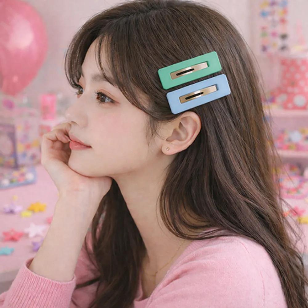 10 Pastel Square Matte Color Snap Clips, Bangs Fixing Pins, Point Girl Group Hair Clips, High Teen Y2K Look