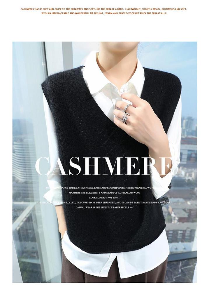 Women's 2024 Spring/Autumn Loose Cashmere V-neck Sleeveless Knit Vest