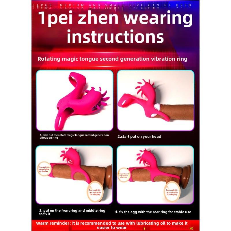 Upgrade Rotating Magic Tongue Ring II Triple Cum Locking Vibrating Ring Erotic Ring Adult Sex Products