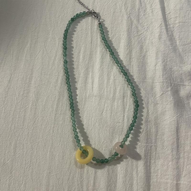 Fashion Crystal Beads Necklace Sweet Neck Jewelry Cute Circle Pendant Choker Neck Chain Gift Unique Elegant Accessory