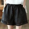 Casual Solid Linen Lace Floral Summer Short Pants Loose Elastic Waist Boho Beach Wear Shorts Women Bottom