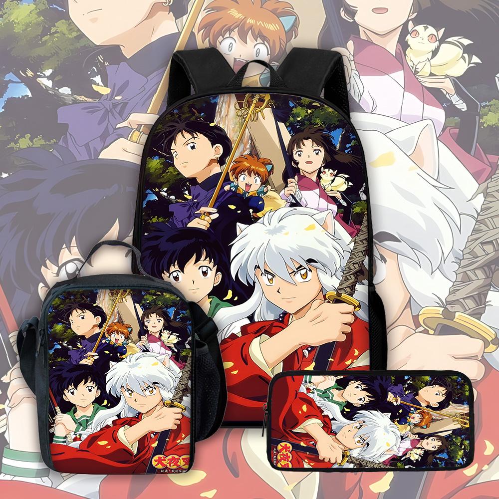 Inuyasha Warm Winter Child School Backpack with Lunch Bags ,Pencil Bags ,School Bags for Boys Girls Best Gift