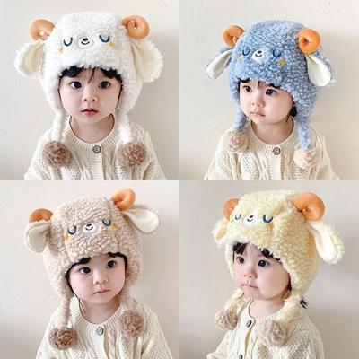 Babyhatt höst och vinter söt lamm baby plysch öronlapp hatt varm förtjockad pojkar och flickor pullover hatt vinter