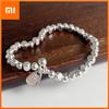 100% Solid 925 Sterling Silver Retro Bracelet for Women Men Vintage Handmade Stone Ball Simple Bracelet Birthday Gift