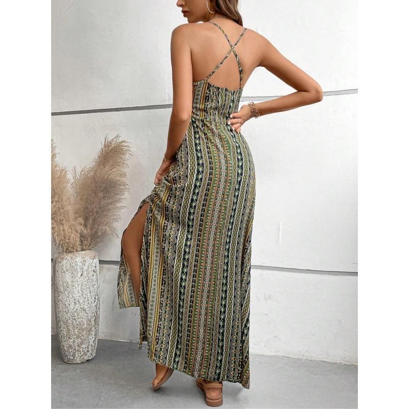 Women's Sleeveless Tribal Print Maxi Dress Empire Waist Sundress