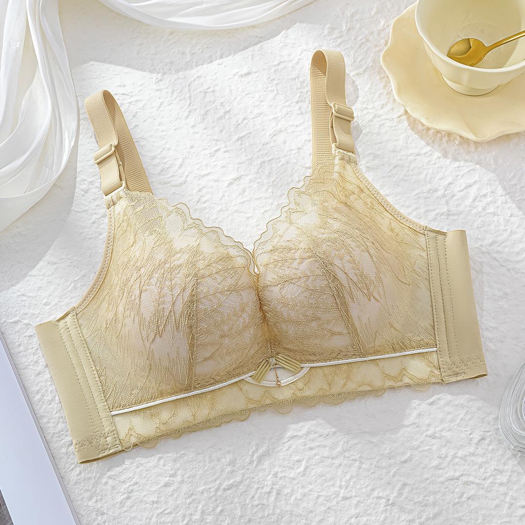 

Explosive comfortable lace small breasts show big gathering without steel ring upper support secondary breasts extra thick bra thickened 40/90AB жовтий