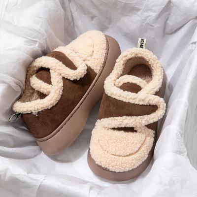 Cotton Shoes Women's Winter Velcro Wrap Heel Warm Bread Shoes Plush Mesh Red Low Top Snow Boots