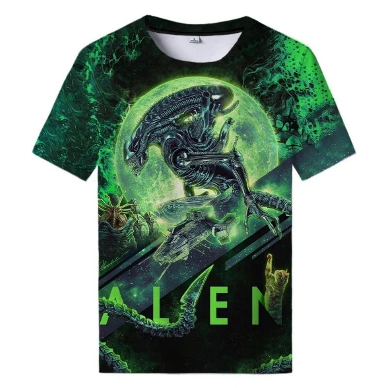 Motorcycle Summer New Alien Art 3D Print T-shirt For Men Clothing Daily Casual T-shirt Horror Alien Movie Graphic Harajuku Tops