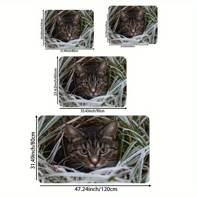 1Pcs Anti Fatigue Kitchen Rugs,  Cat In Grass Print Waterproof Non-Slip Thick Cushioned Kitchen Mat Heavy Duty Comfort Standing Mat for Kitchen