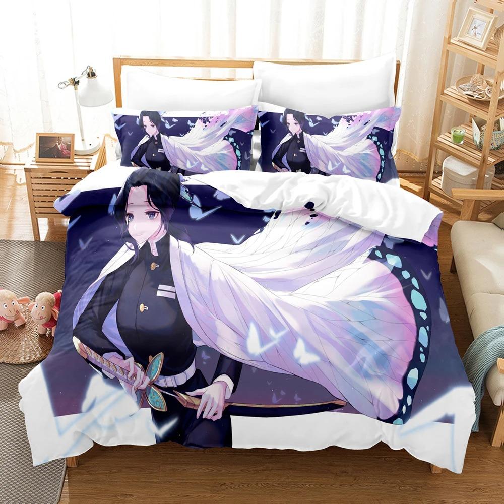 Kochou Shinobu Bedding Sets Anime Demon Slayer Comforter Bed Cover Duvet Cover Pillow Case Twin Single Queen King Teens Gifts