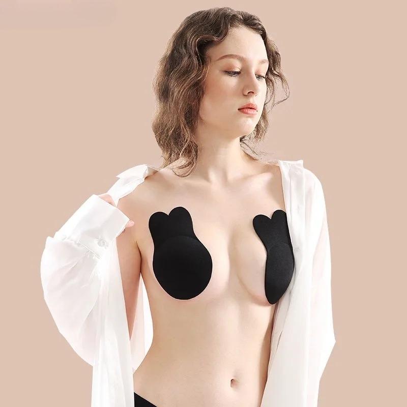 1 para Taśma do unoszenia piersi w kształcie uszu królika, Cienka oddychająca niewidoczna taśma do unoszenia piersi, Duży rozmiar zapobiegający opadaniu niewidoczny biustonosz biustonosz do unoszenia piersi
