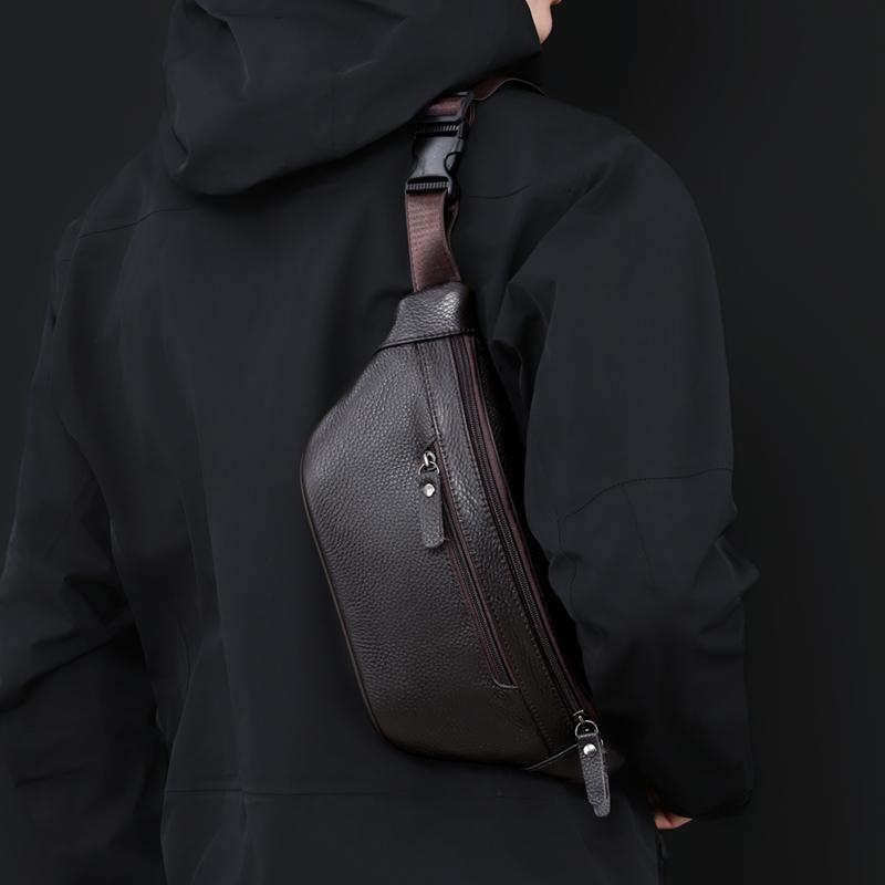 Leather Waist Bag for Men Casual Crossbody Fanny Pack with Adjustable Belt