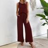Women Summer 2 Piece Outfits Back Tank Top Sleeveless Hollow And Wide Leg Pants Set Boho