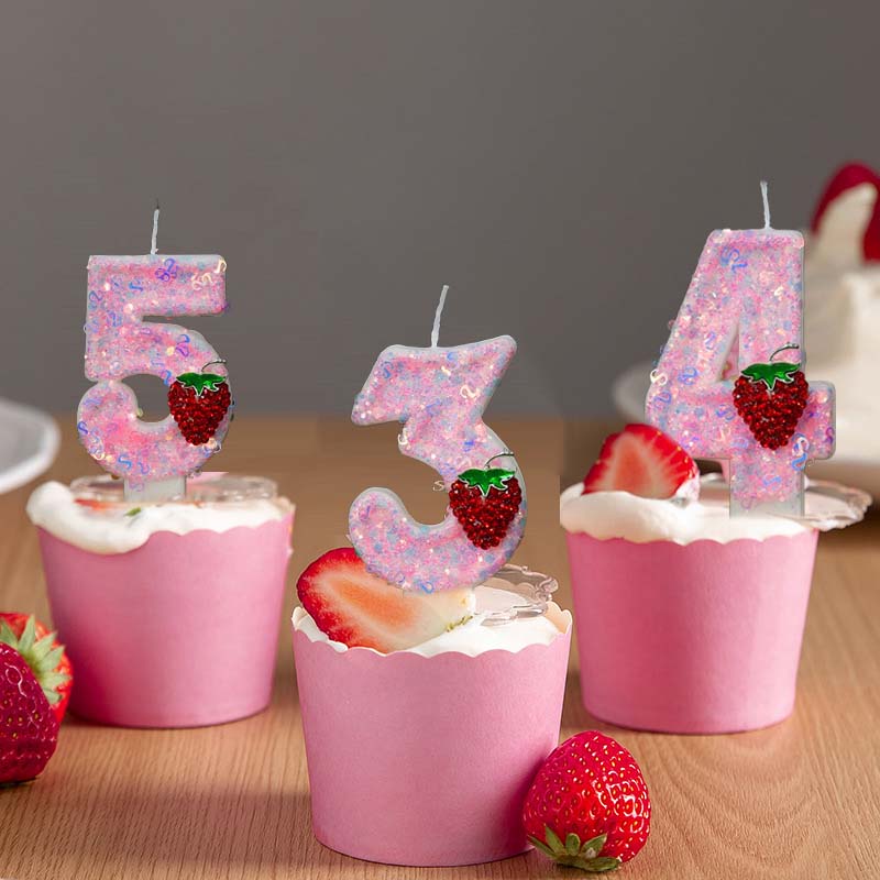 Original Birthday Number Candles Sparkling Strawberry Candle 2 Years for Cake Topper Decoration Pink Pure Bee Honey Candles for daily use