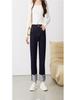 Clearance: Women's Deep Blue High-Waisted Slim-Fit Straight Leg Jeans with Rolled Hem