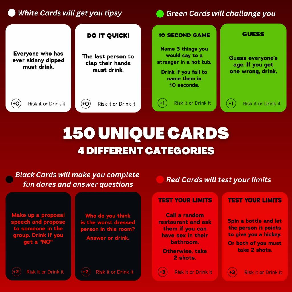 Fun Drinking Games for Parties: 150 Hilarious Dare & Danger Questions for Game Night - Party Pre-Game, College, Bachelorette Cards