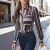 Herbstliches Temperament elegantes Pendler-Stil Langarmhemd Europäischer und Amerikanischer Druck D-Effekt Polyestergewebe