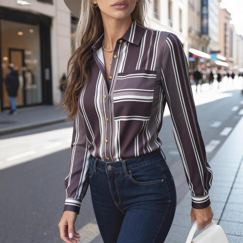 Herbstliches Temperament elegantes Pendler-Stil Langarmhemd Europäischer und Amerikanischer Druck D-Effekt Polyestergewebe