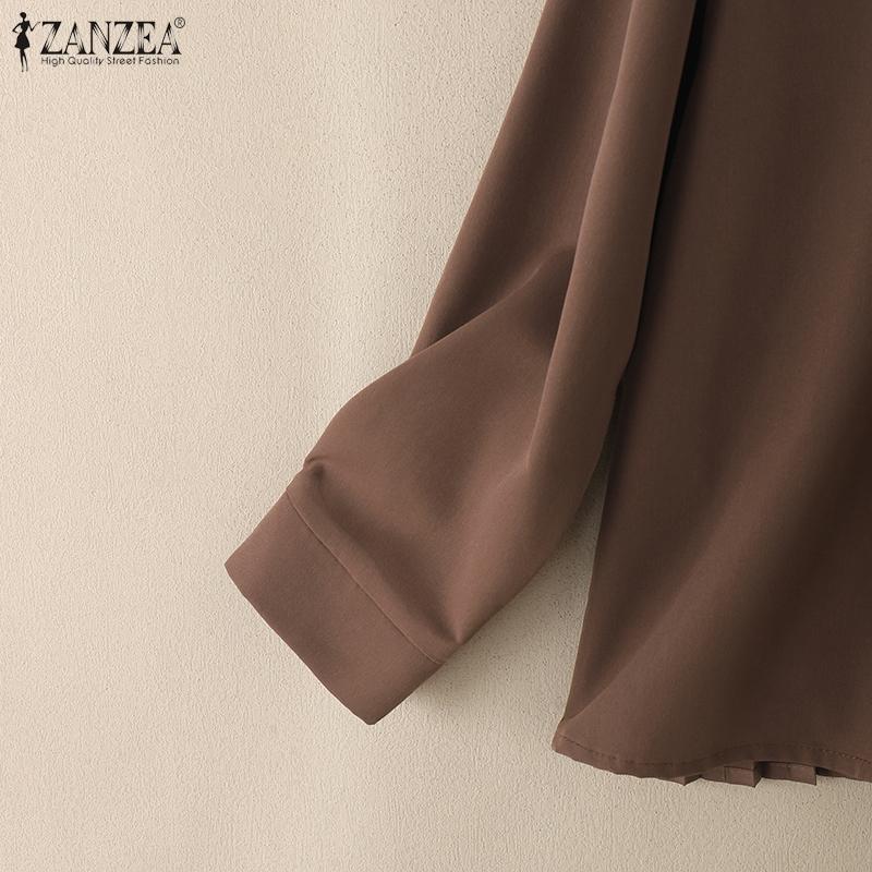 ZANZEA Damska bluzka z kołnierzykiem typu „knebel” i luźnym, swobodnym długim rękawem