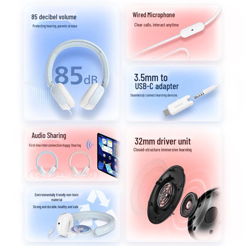 Philips TAK2000PK Kids Wired Over-Ear Headphones with Mic
