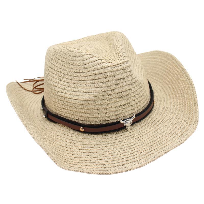 Western Cowboy Straw Hat Sun Hat Tibetan Bullhead Hat National Style Straw Knight Hat Sun Hat